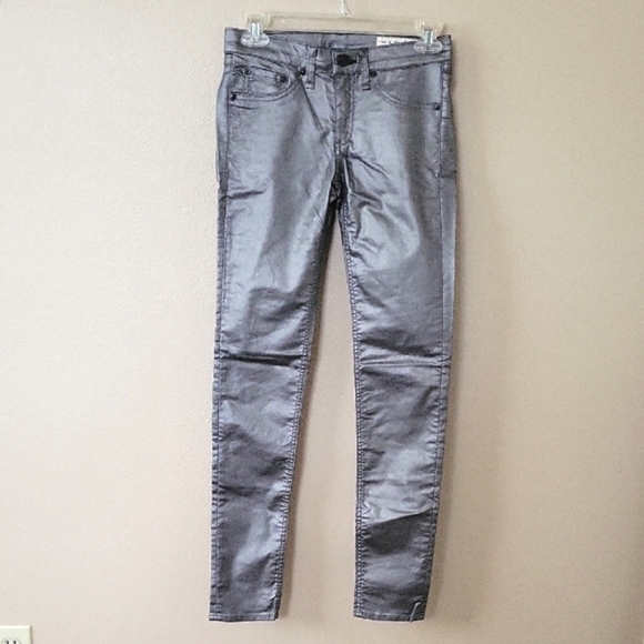 Rag & Bone Pewter Metallic Skinny Jean Leggings - Size 25 - Picture 1 of 9